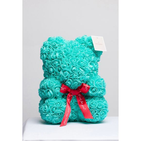 Handmade Turquoise Rose Bear Made By Me For Mother's Day